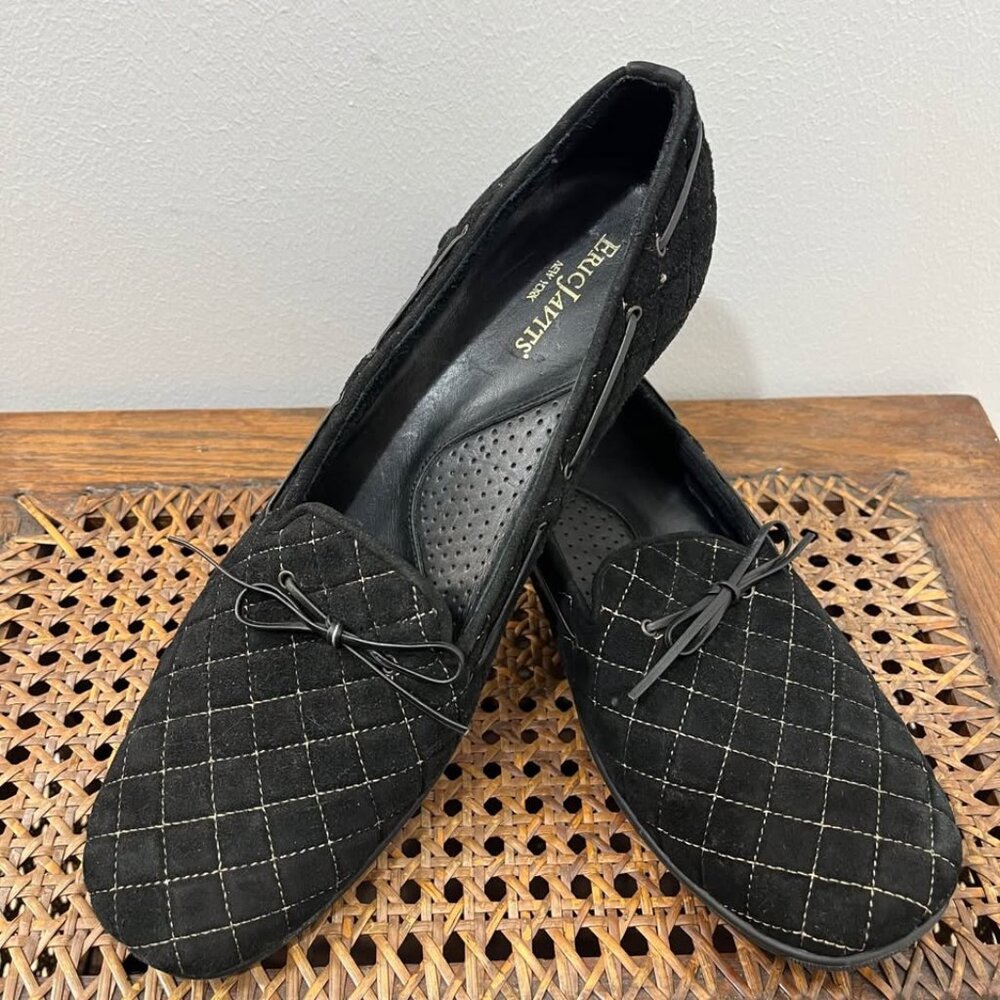 Size 9.5N Eric Javits Quilted Timeless Luxury Dark Academia Classic Black Loafer